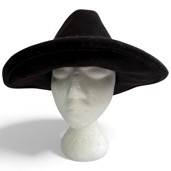 All Saints Hat Black Wide Brim Wool Bronson Fedora Size M/L - Picture 2 of 10